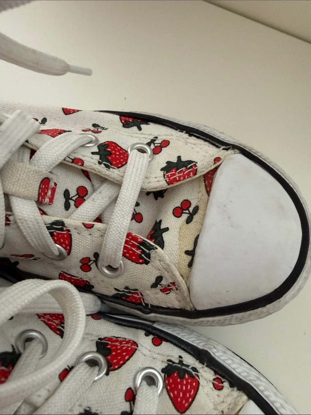 Converse Kids White High-Top Sneakers with Red Strawberry Print